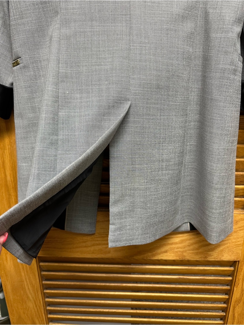 Calvin Klein Light Gray Open-Front Long Blazer with Black Lining - Picture 6 of 9
